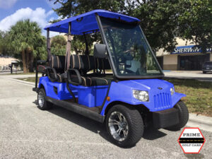 Blue Tomberlin 6 Passenger Lifted Golf Cart palm coast golf cart rental, golf cart rentals
